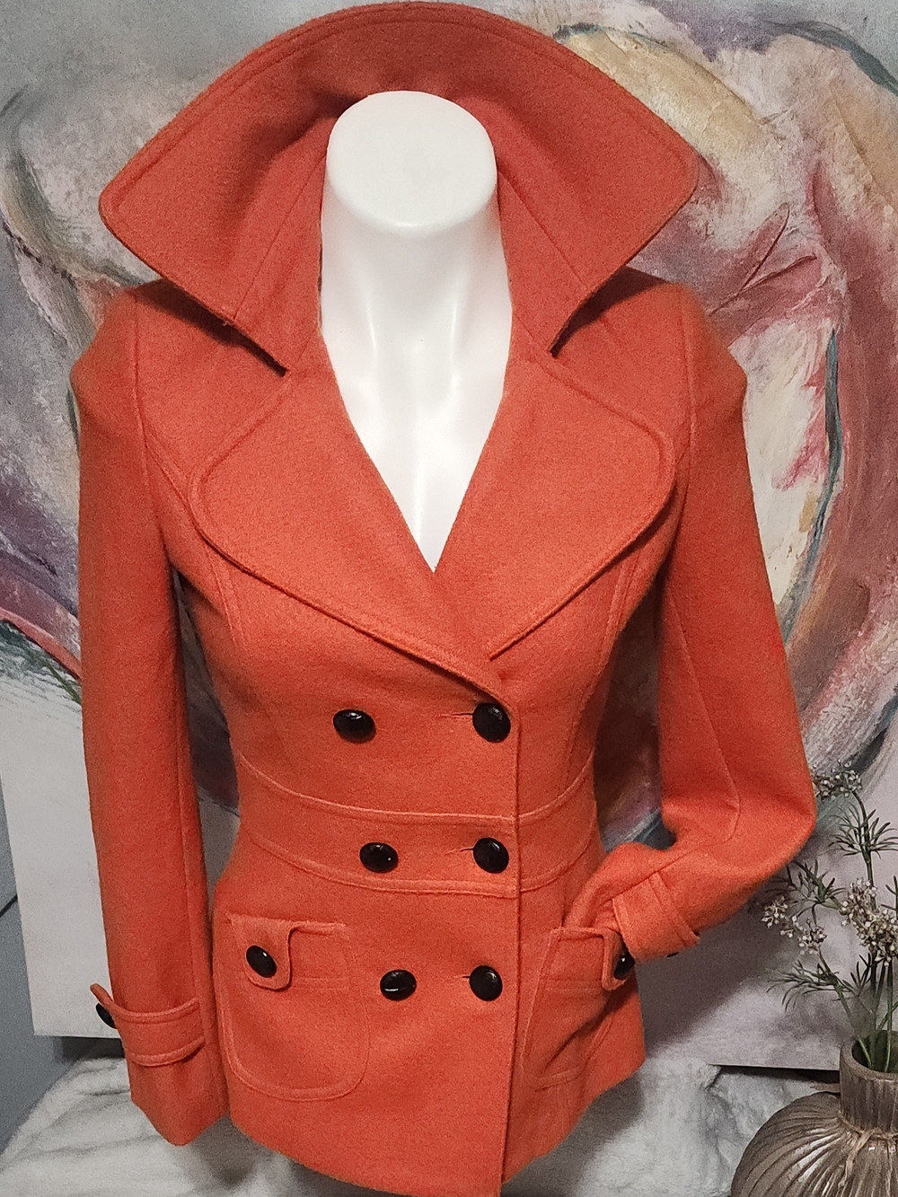 Retro XXI Forever 21 Burnt Orange Double Breasted Peacoat Wool Blend Size S